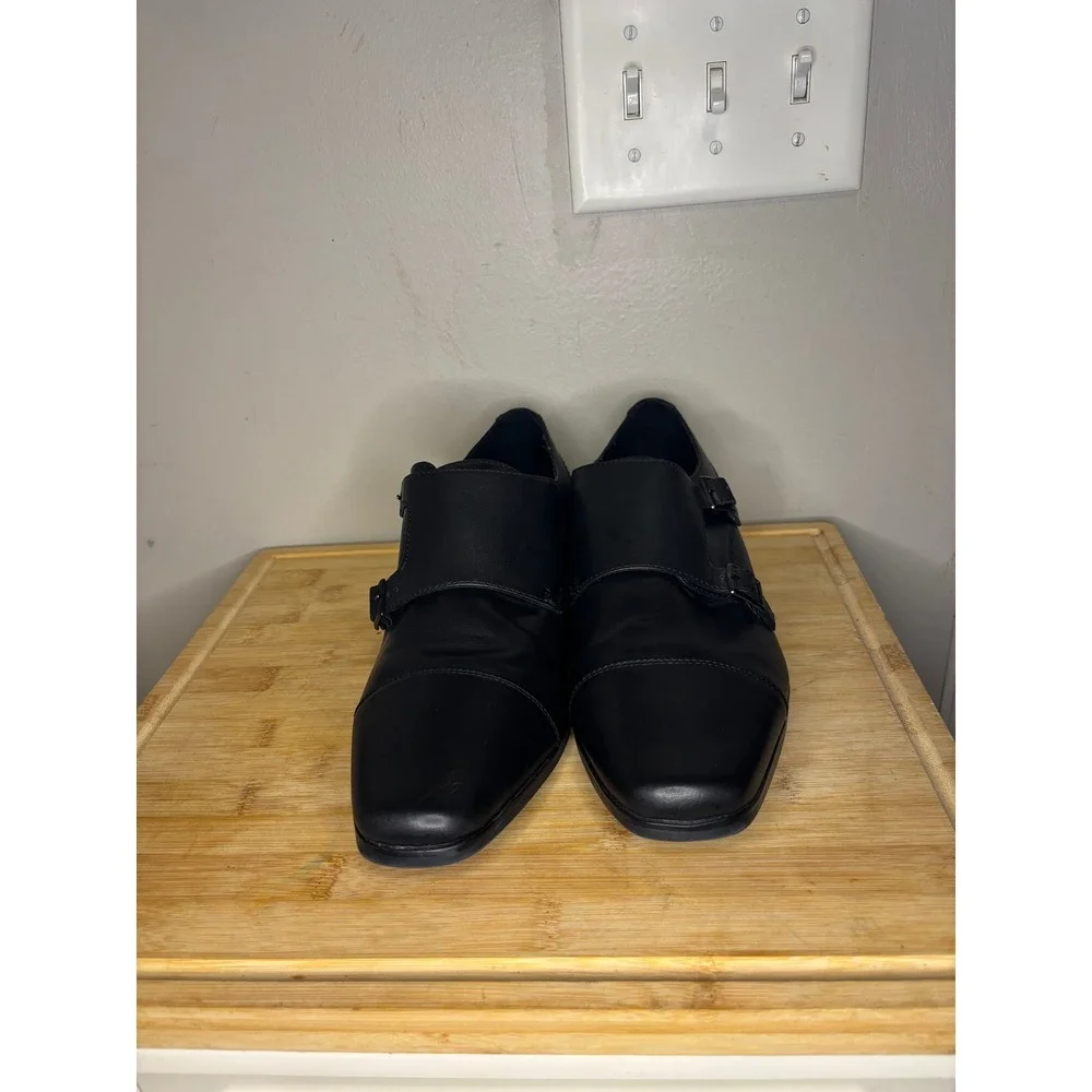 Calvin Klein Men Black Leather Allman Double Monk Strap Dress Shoes 10.5